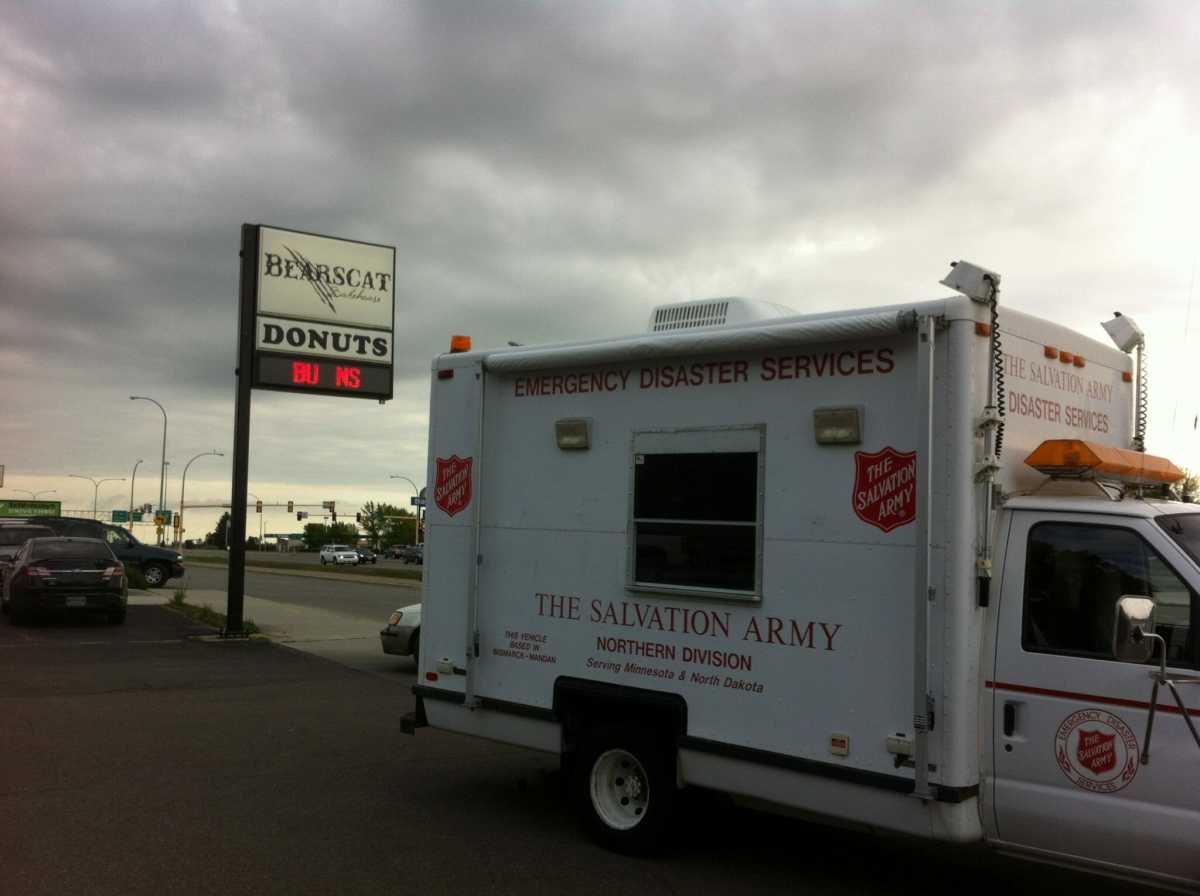 Salvation Army truck sitting in front of Bearscat Bakehouse in Bismarck, ND.
